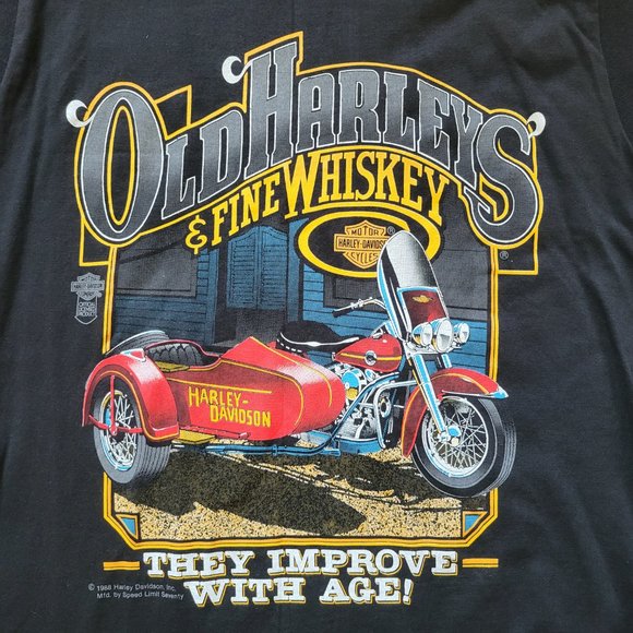 NWOT Old Harleys and Fine Whiskey They Improve with Age Men's Size L Black Shirt - Picture 2 of 5